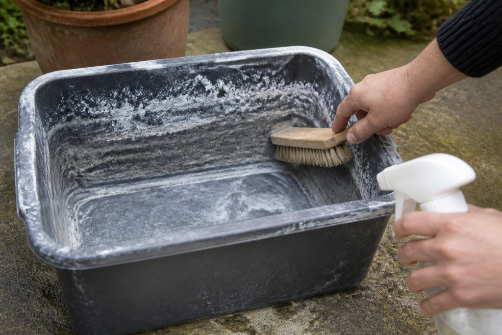 Bac accumule croute blanche brosse eau vinaigre
